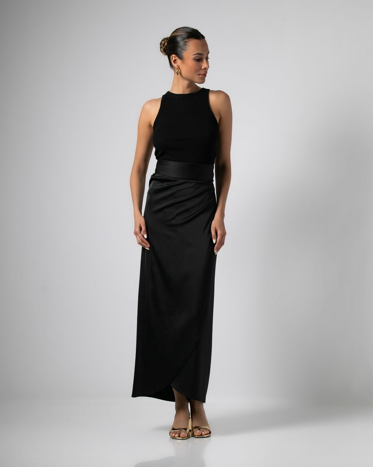 Φούστα maxi φάκελος σατέν Μαύρο 