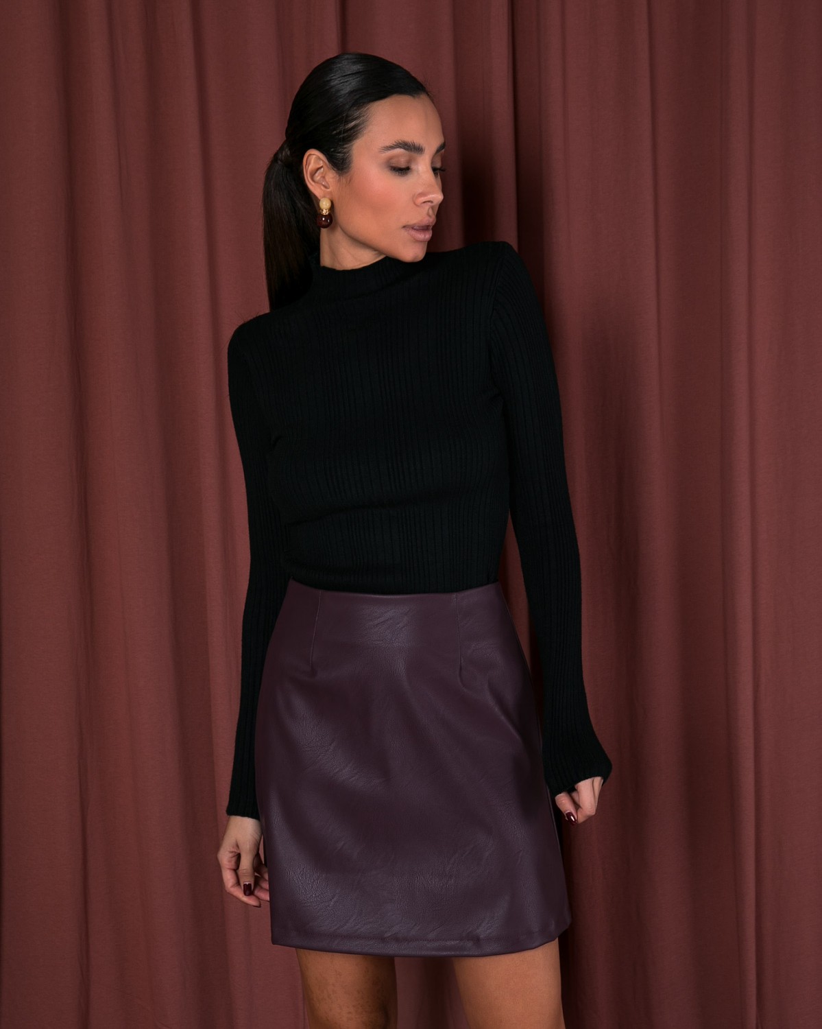 Φούστα mini δερματίνη Dark bordaux