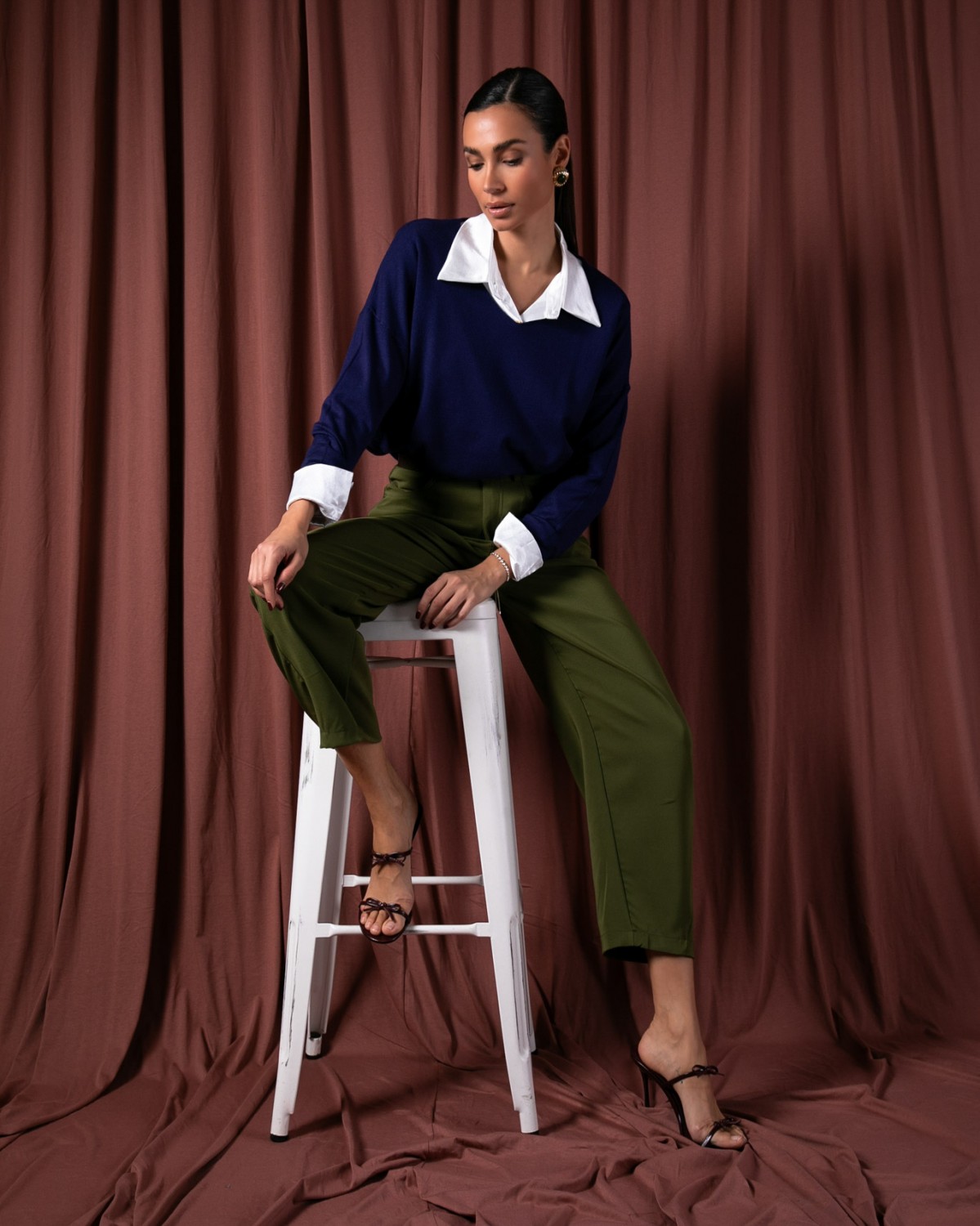 Μπλούζα μακρυμάνικη ψιλό πλεκτό απαλή υφή με "V" Navy