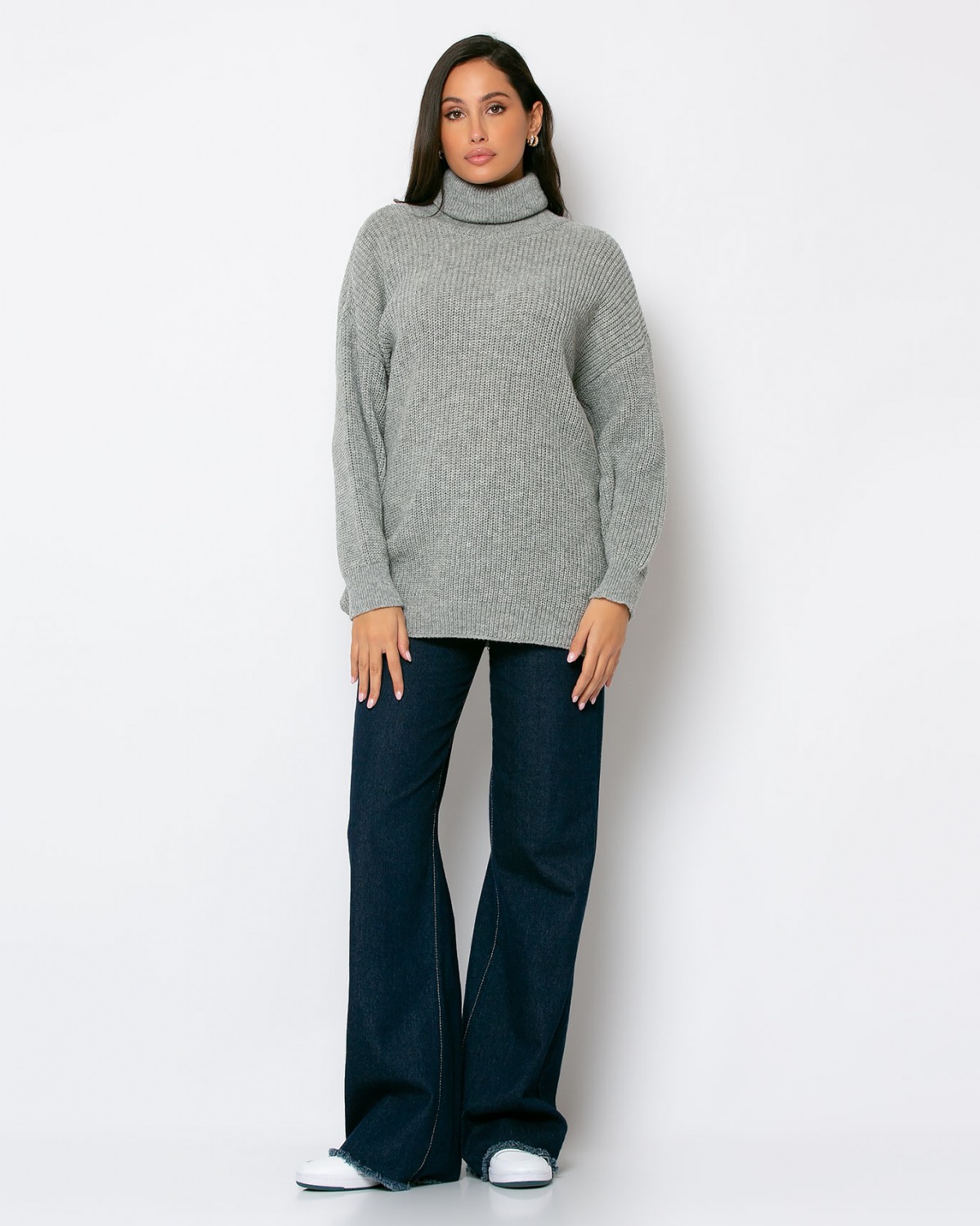 Μπλούζα πλεκτή ζιβάγκο Γκρι μελανζέ 