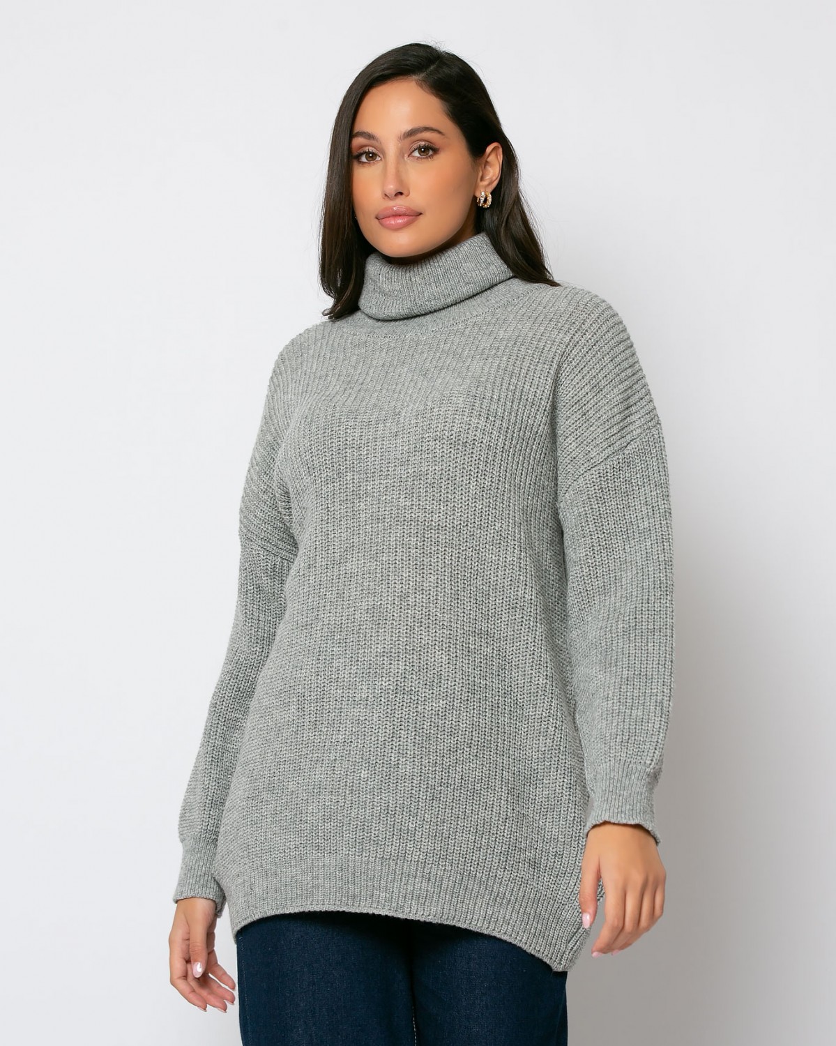 Μπλούζα πλεκτή ζιβάγκο Γκρι μελανζέ 