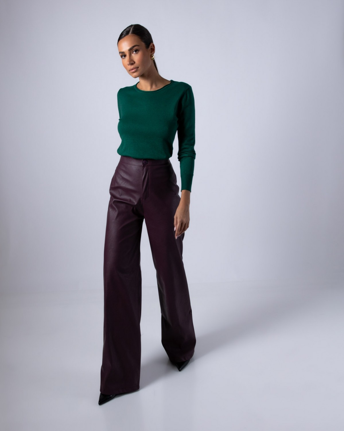 Μπλούζα ψιλό πλεκτό απαλή υφή με στρογγυλό λαιμό Πράσινο σκούρο 