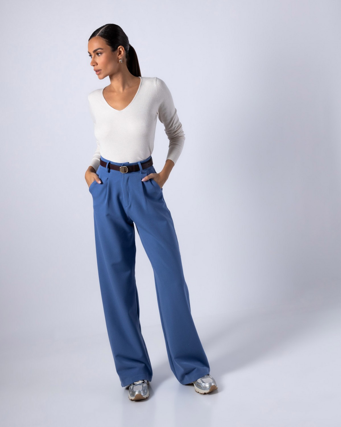 Μπλούζα ψιλό πλεκτό απαλή υφή με "V" Cream