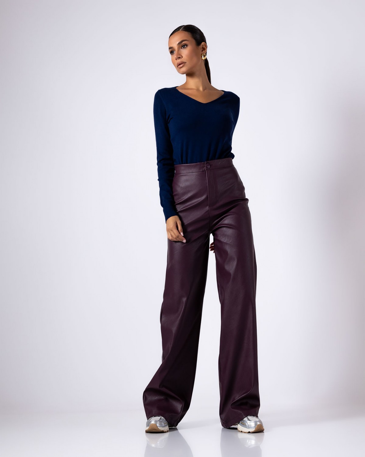 Μπλούζα ψιλό πλεκτό απαλή υφή με "V" Navy