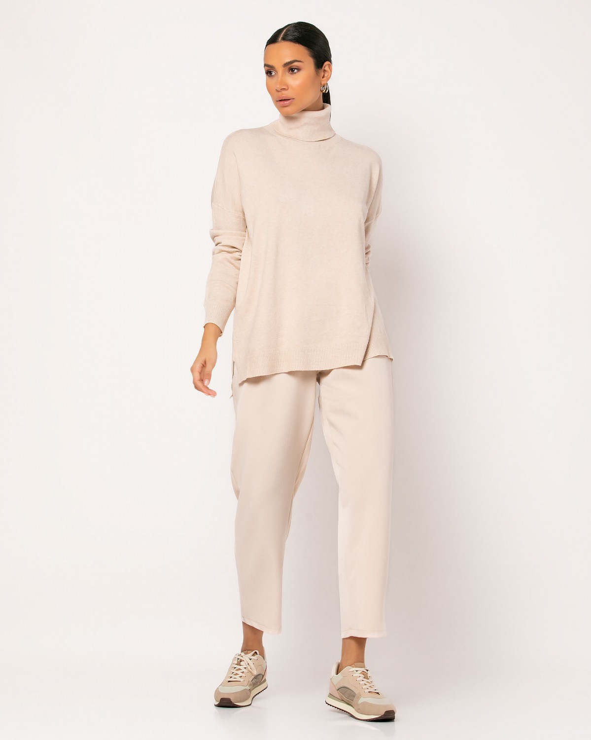 Μπλούζα ψιλό πλεκτό απαλή υφή ζιβάγκο με άνοιγμα στο πλάι Cream