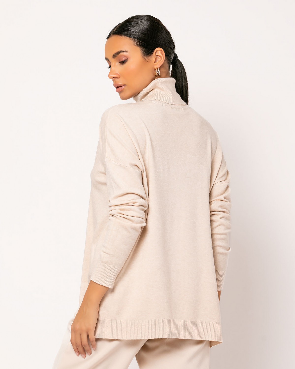 Μπλούζα ψιλό πλεκτό απαλή υφή ζιβάγκο με άνοιγμα στο πλάι Cream