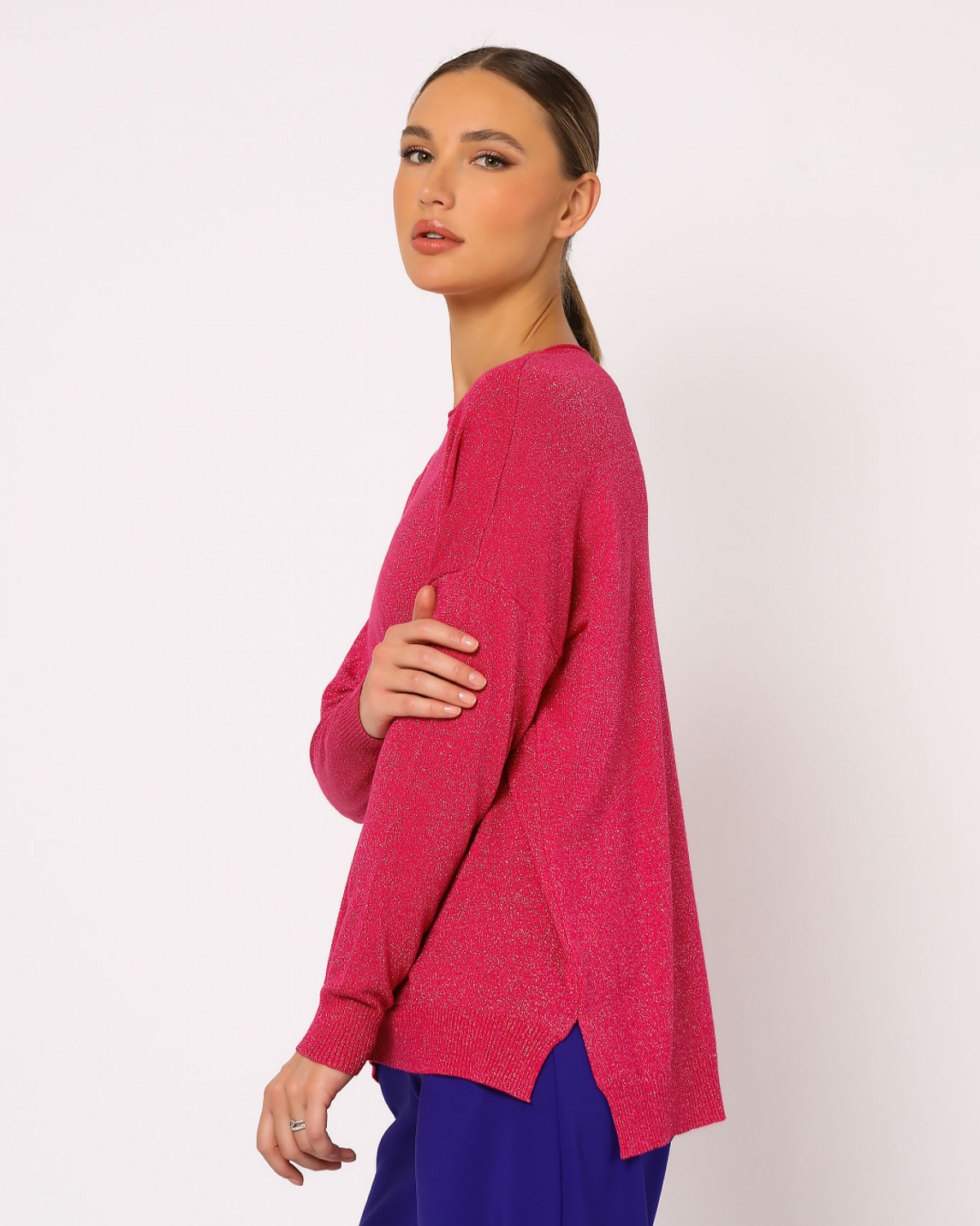 Μπλούζα ψιλό πλεκτό λούρεξ Φούξια 