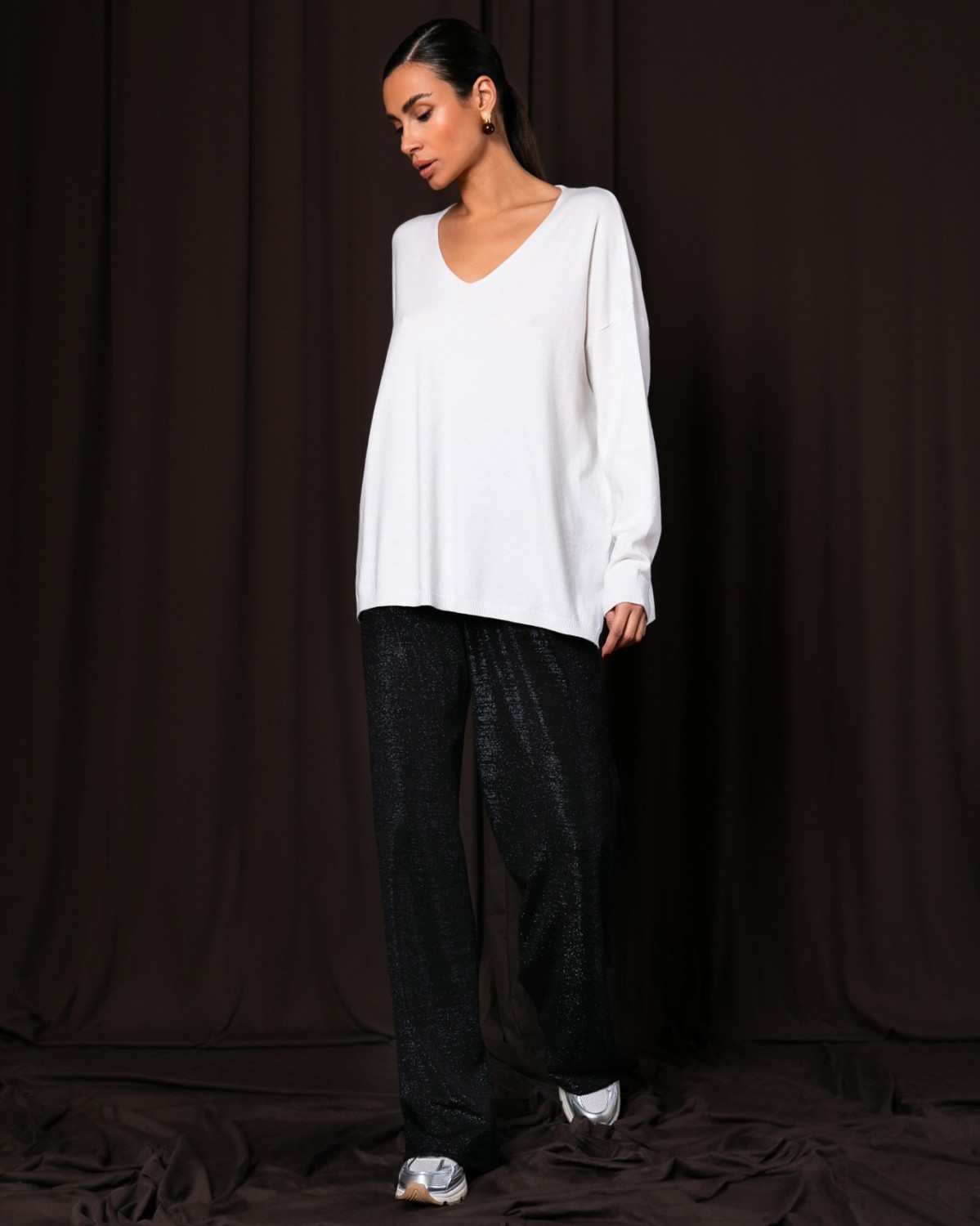 Μπλούζα ψιλό πλεκτό απαλή υφή με "V" Εκρού 