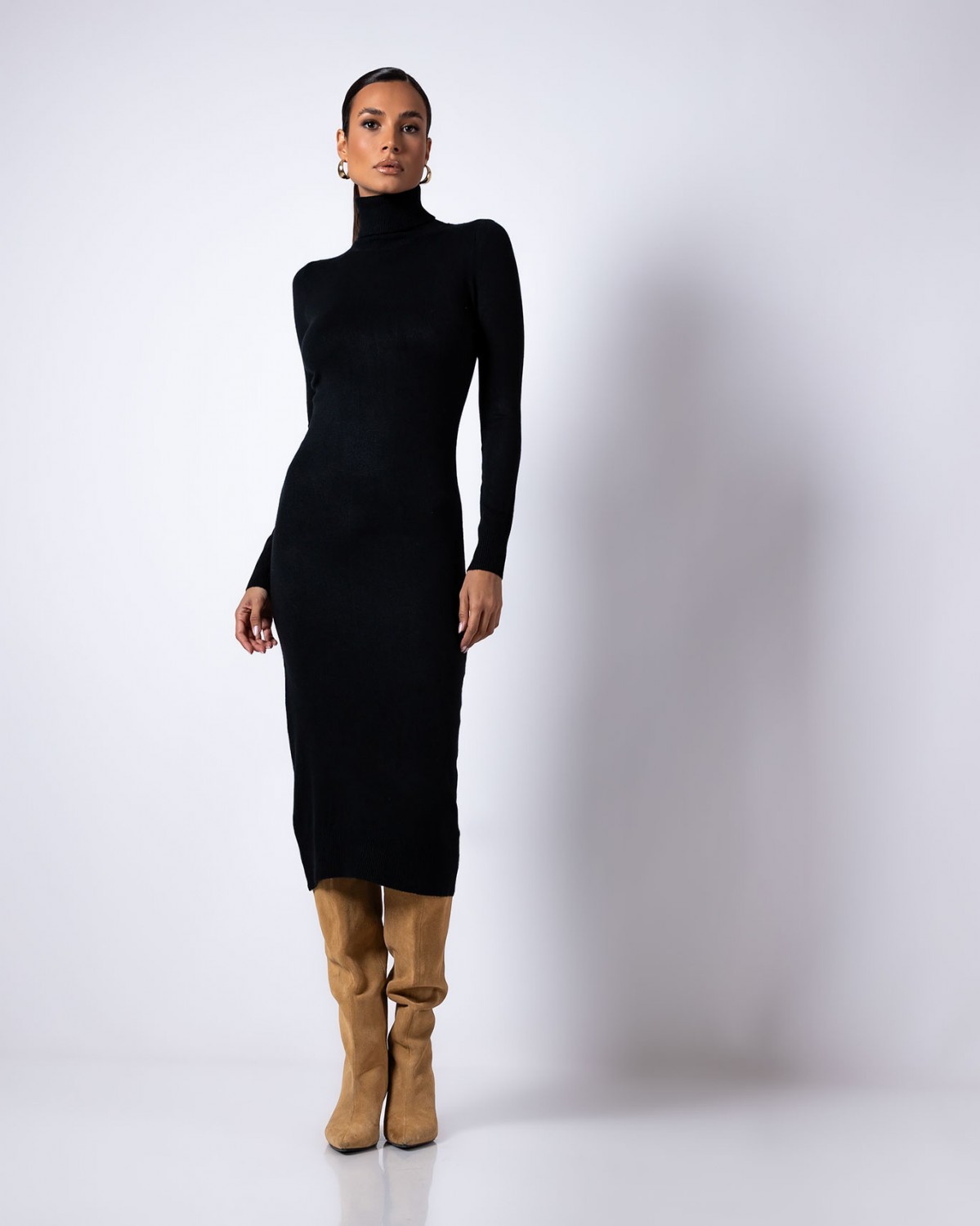 Φόρεμα midi ψιλό πλεκτό απαλή υφή Black