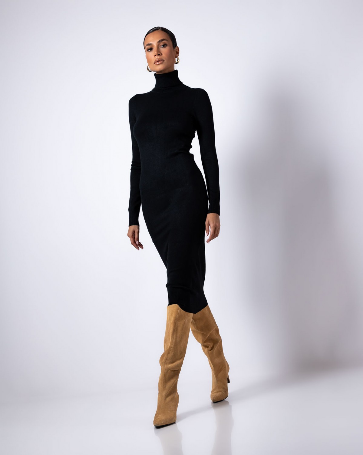 Φόρεμα midi ψιλό πλεκτό απαλή υφή Black