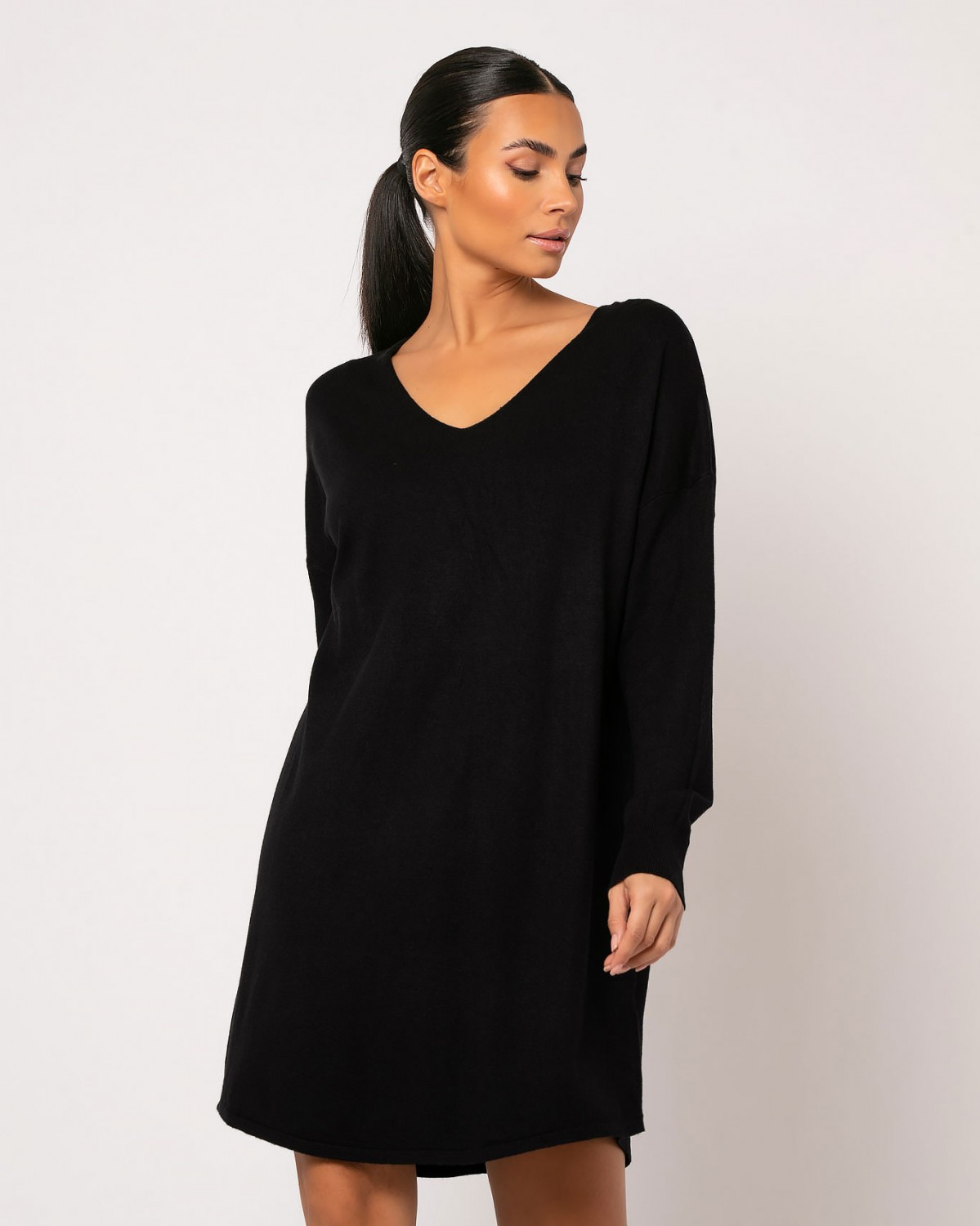 Φόρεμα ψιλό πλεκτό απαλή υφή μακρυμάνικο Μαύρο 