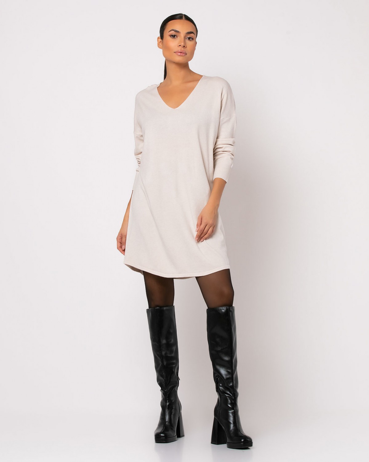 Φόρεμα ψιλό πλεκτό απαλή υφή μακρυμάνικο Cream