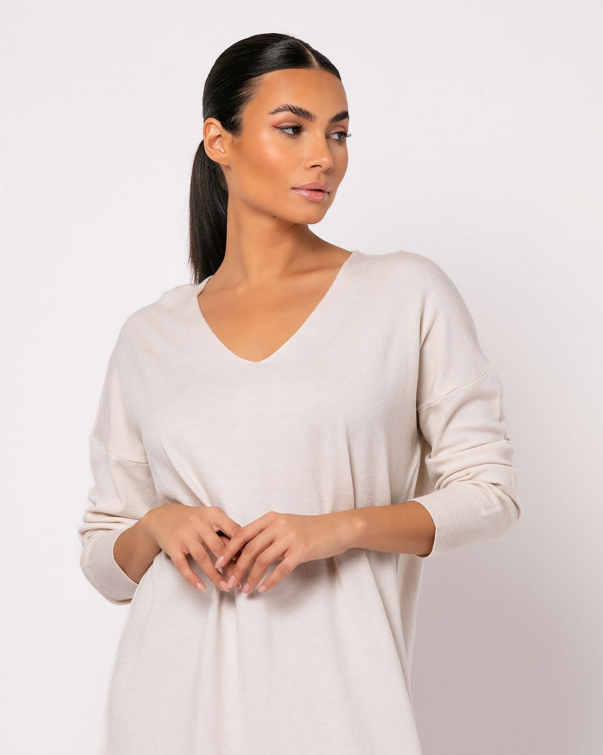 Φόρεμα ψιλό πλεκτό απαλή υφή μακρυμάνικο Cream