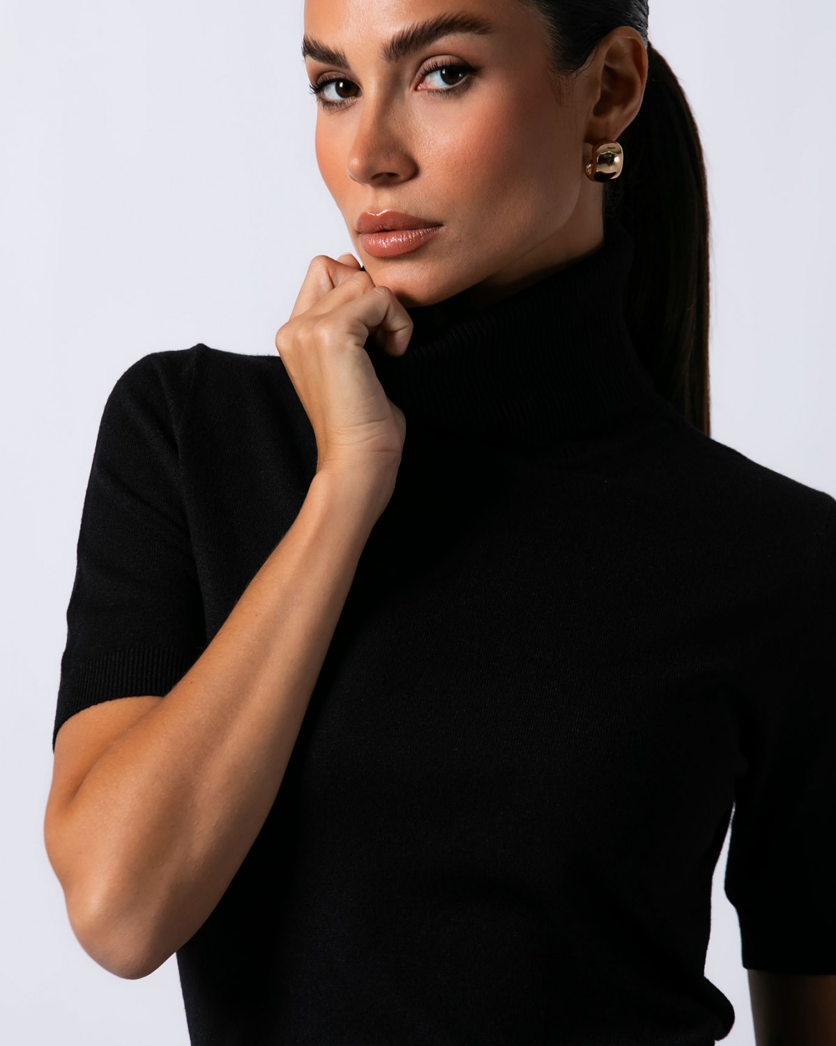 Μπλούζα ψιλό πλεκτό κοντομάνικο ζιβάγκο απαλή υφή Black