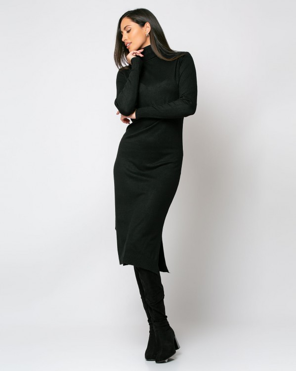 Φόρεμα midi ψιλό πλεκτό απαλή υφή Μαύρο 