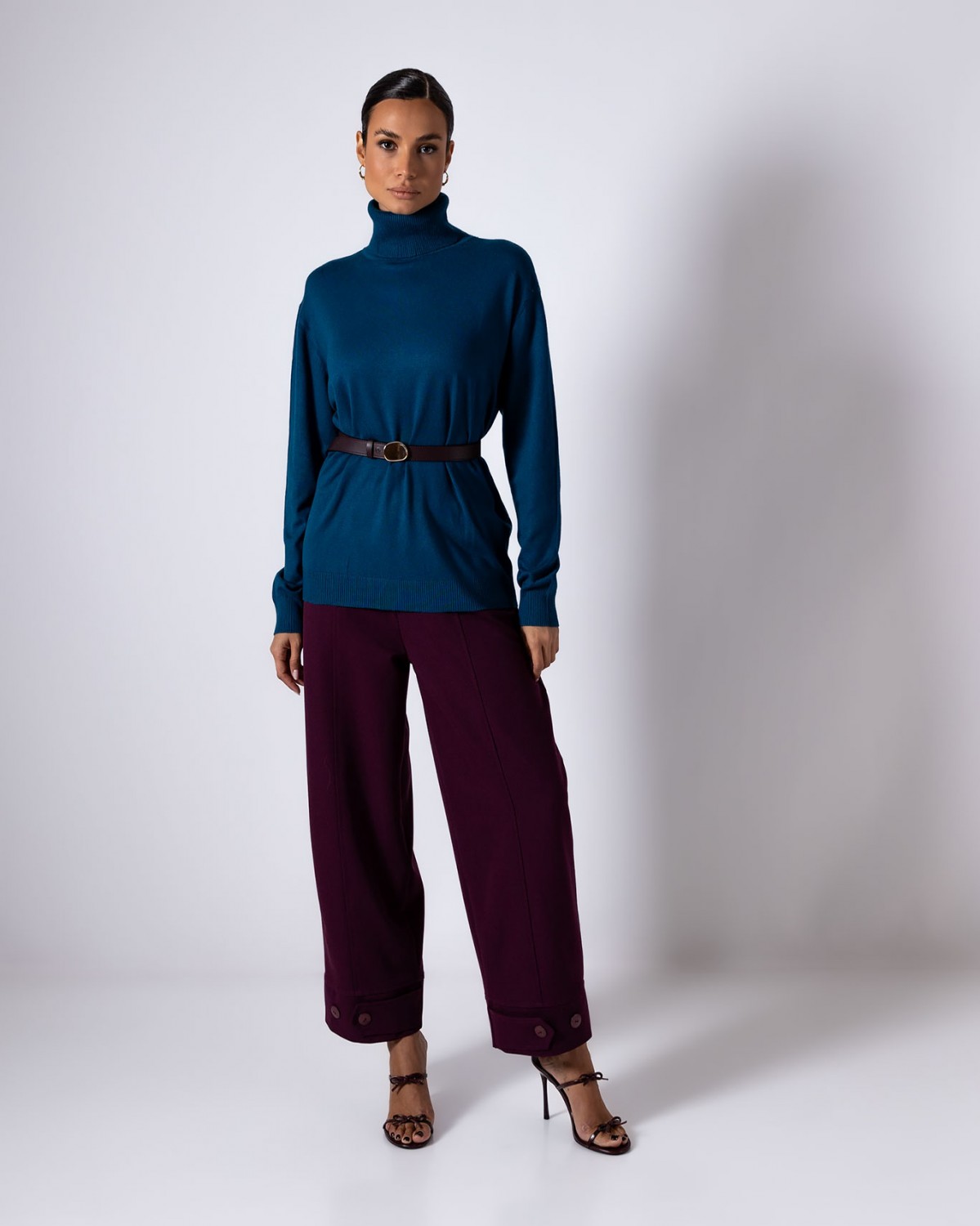 Μπλούζα μακρυμάνικη ψιλό πλεκτό απαλή υφή με γυριστό ζιβάγκο Petrol