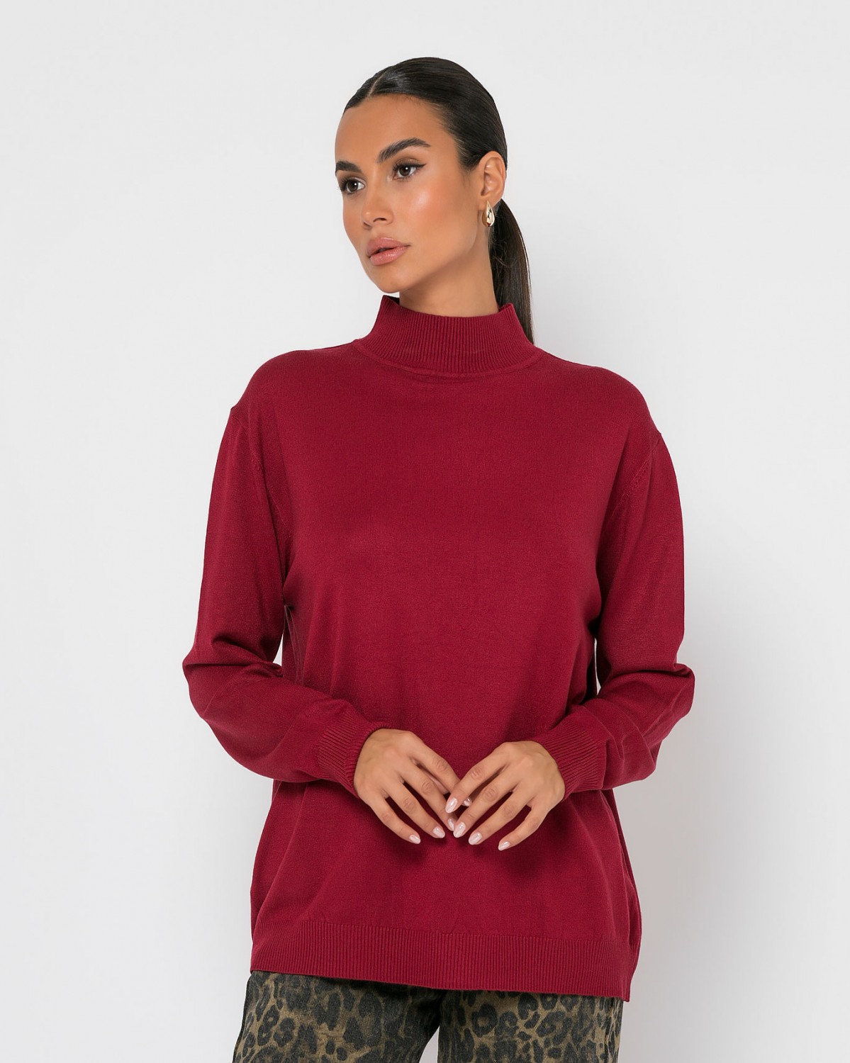 Μπλούζα μακρυμάνικη ψιλό πλεκτό απαλή υφή ζιβάγκο Μπορντώ 