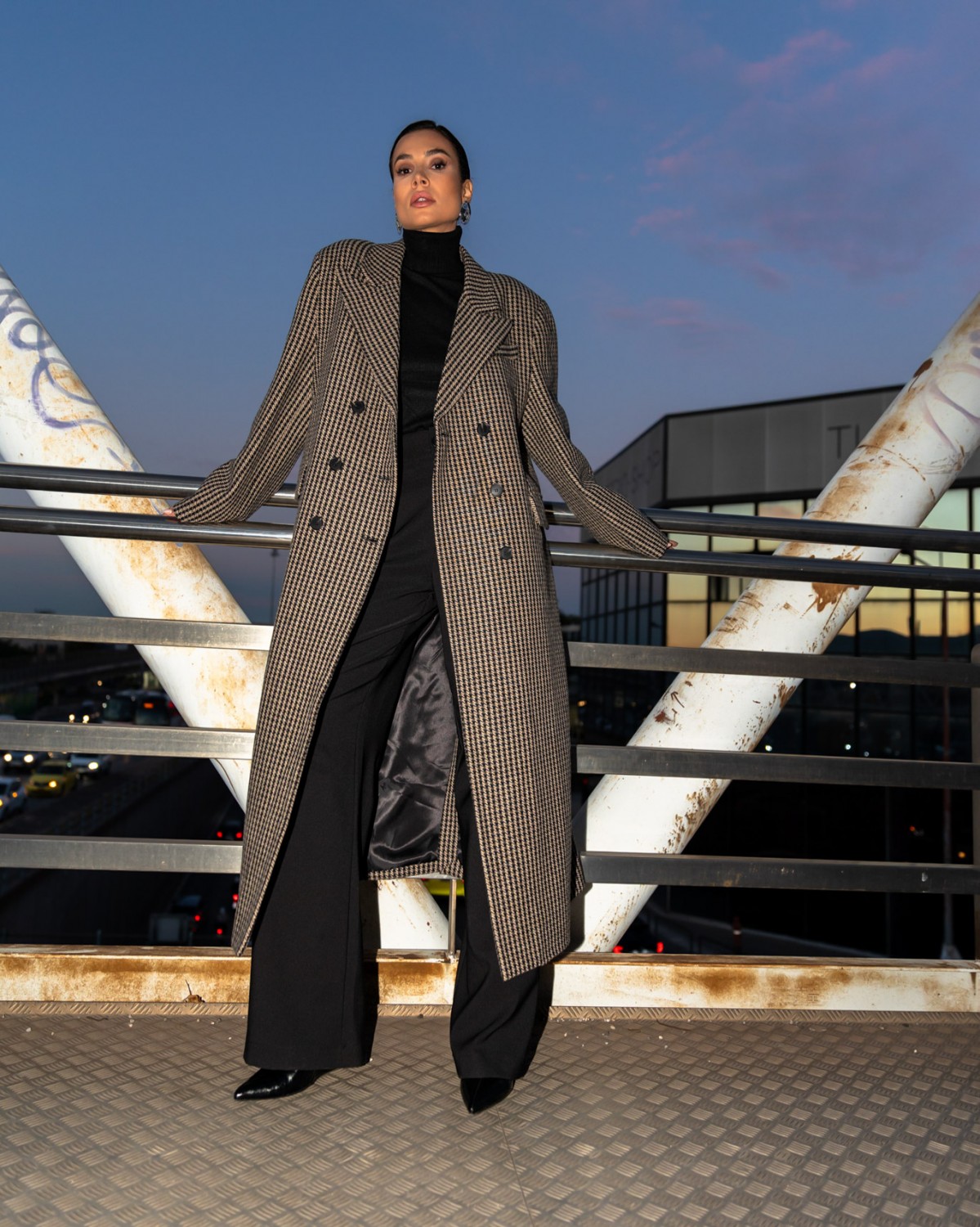 Παλτό oversized pie de poule Dark brown - Beige