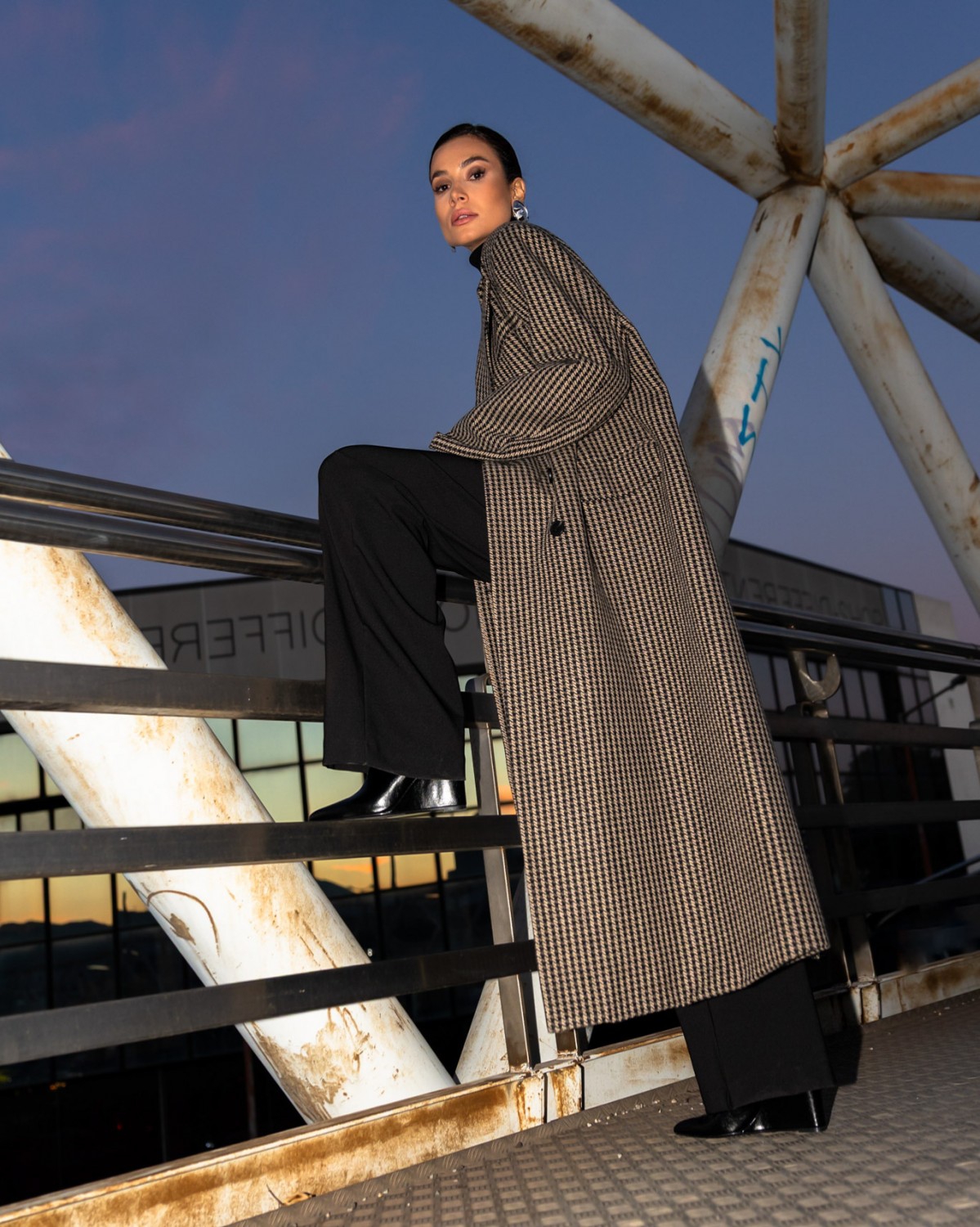 Παλτό oversized pie de poule Dark brown - Beige