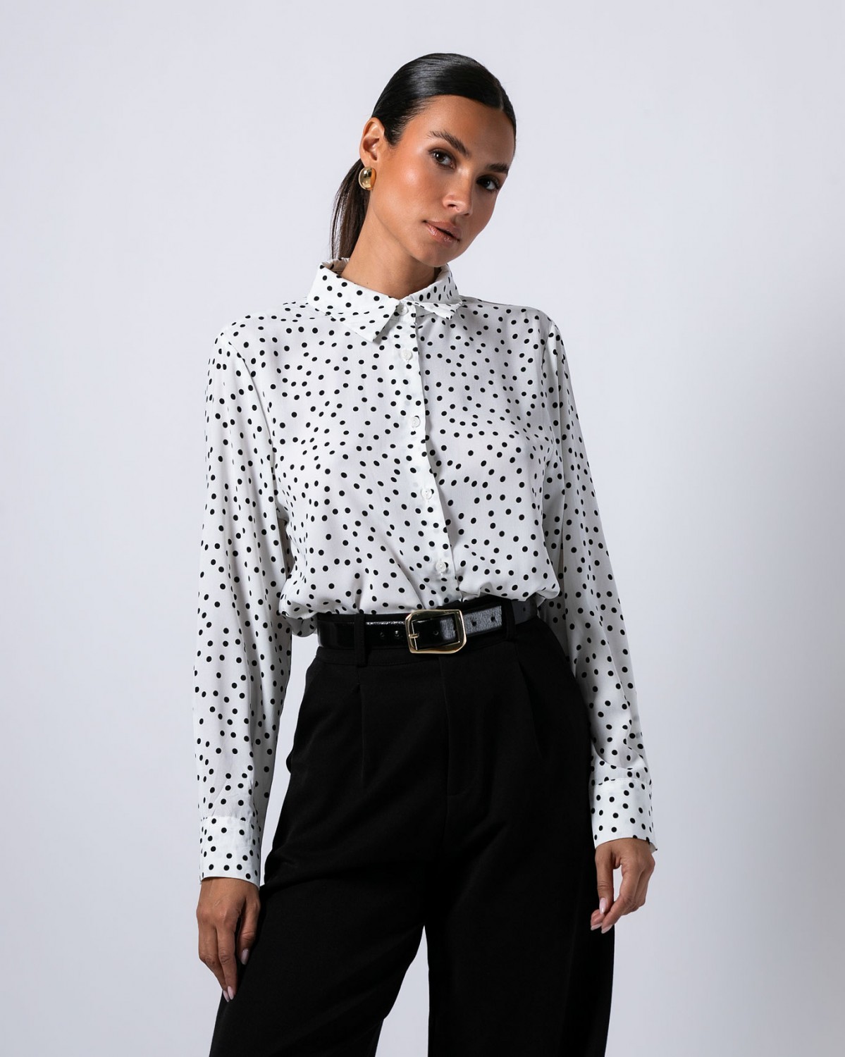 Πουκάμισο μακρυμάνικο εμπριμέ πουά White 