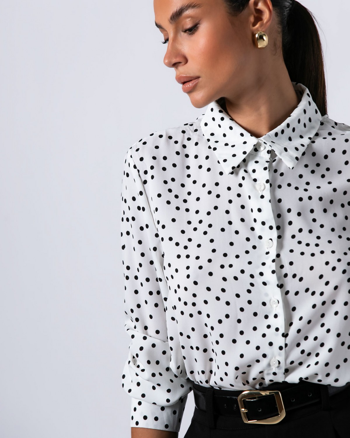 Πουκάμισο μακρυμάνικο εμπριμέ πουά White 