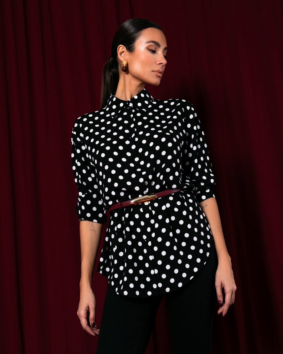 Πουκάμισο μακρυμάνικο πουά Black