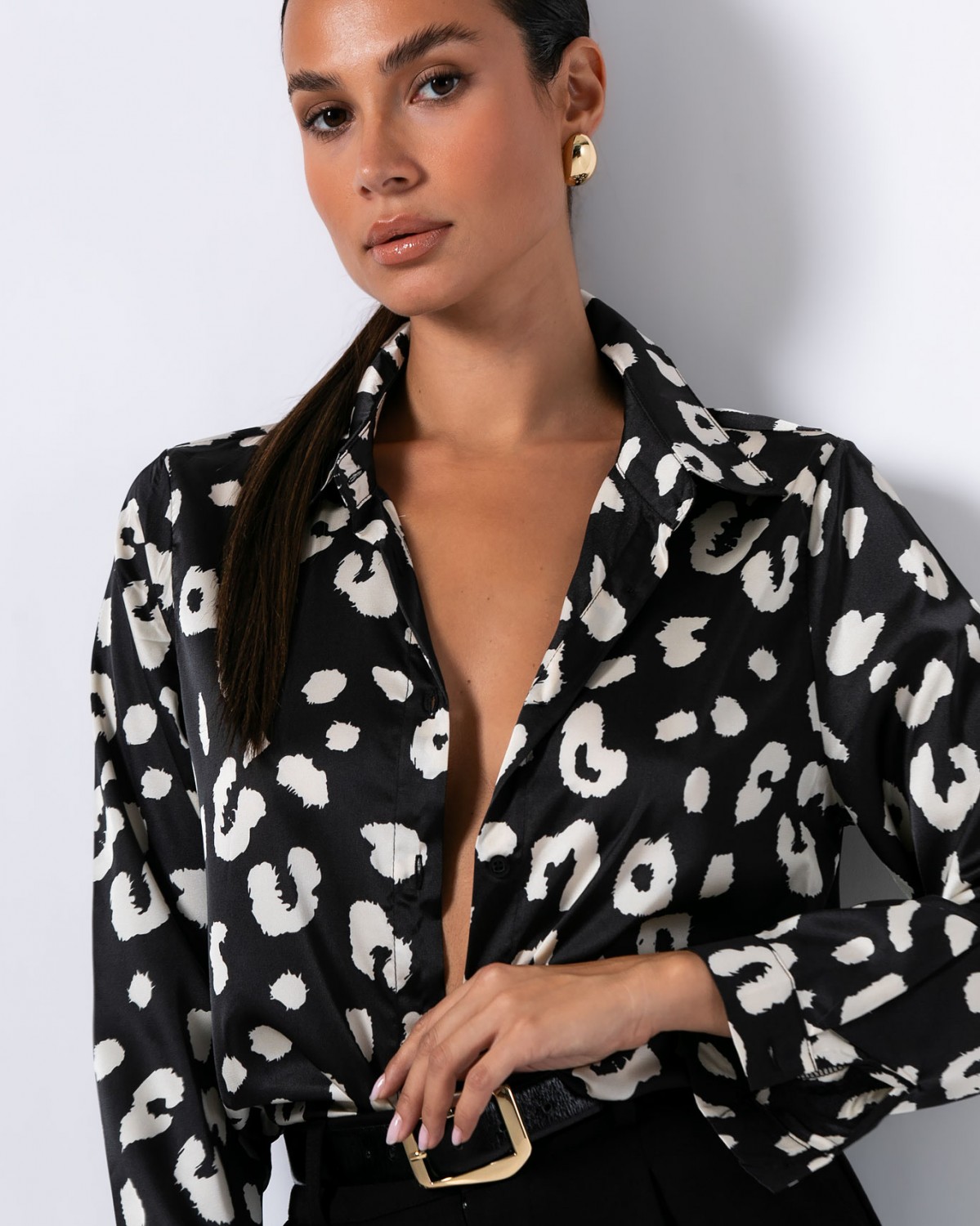 Πουκάμισο μακρυμάνικο σατέν animal print Black