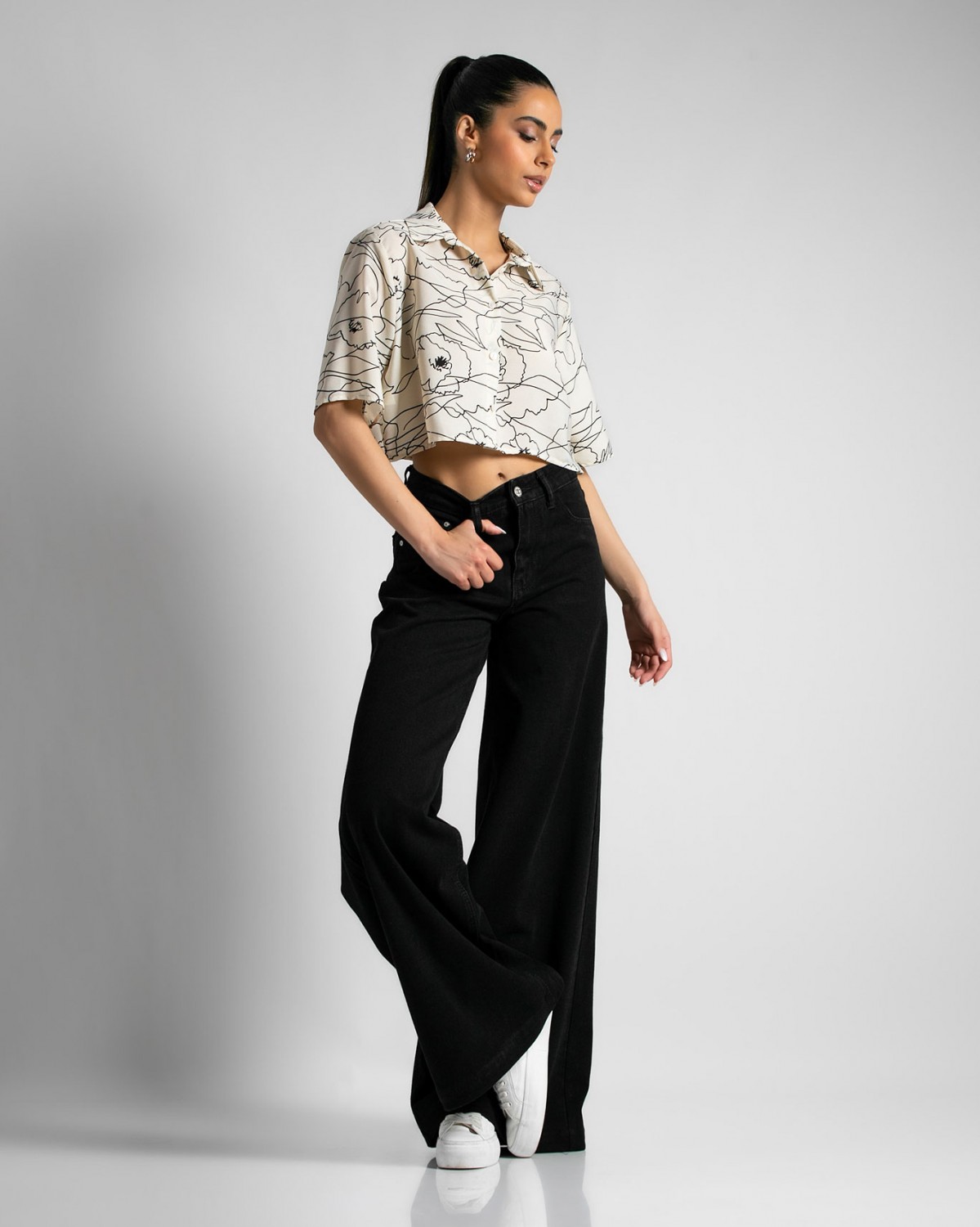 Παντελόνι jean wide leg Black