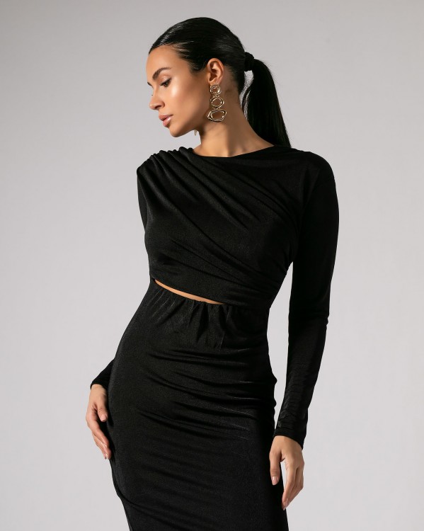 Φόρεμα Midi με άνοιγμα στην μέση και στο πλάι Μαύρο 