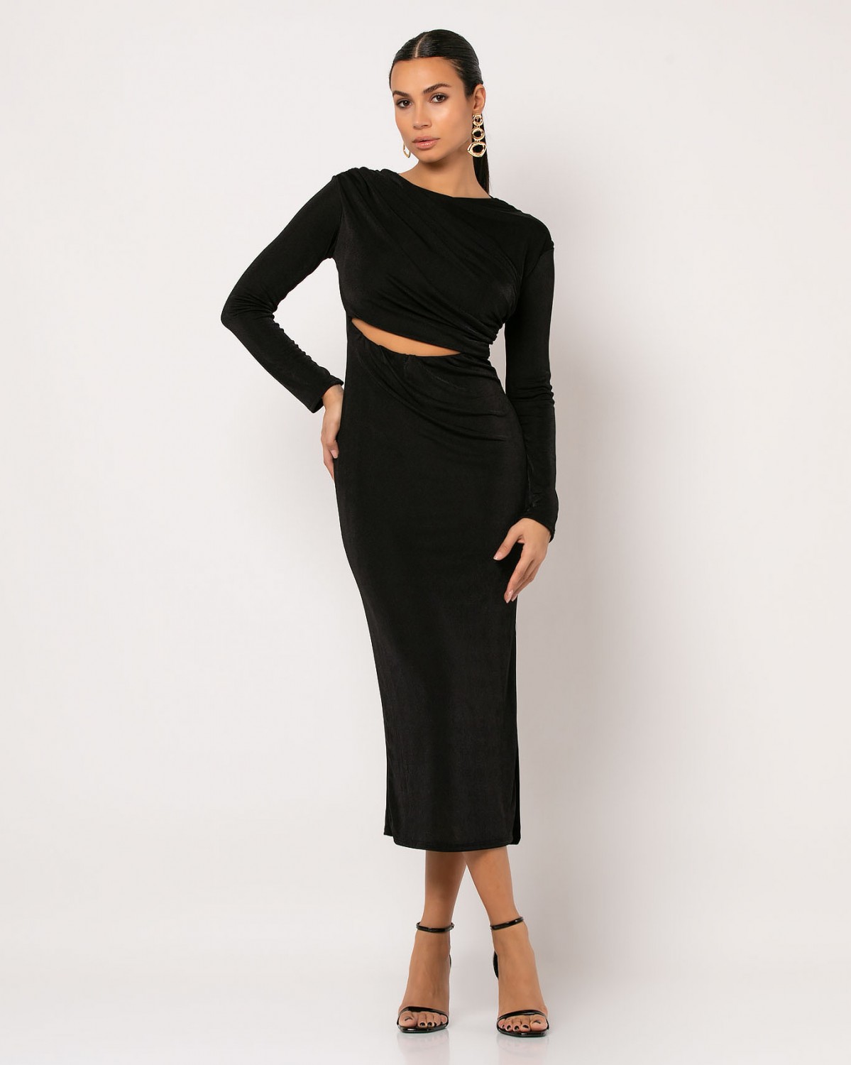 Φόρεμα Midi με άνοιγμα στην μέση και στο πλάι Μαύρο 