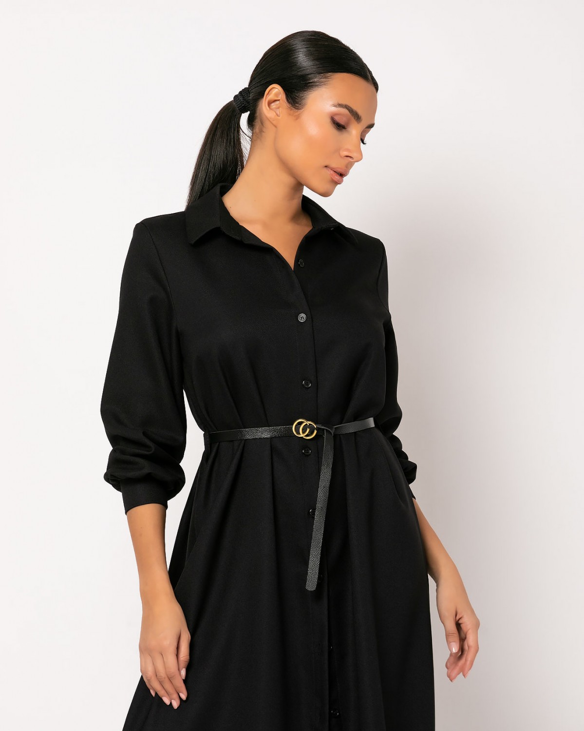 Φόρεμα Midi σεμιζιέ Μαύρο 