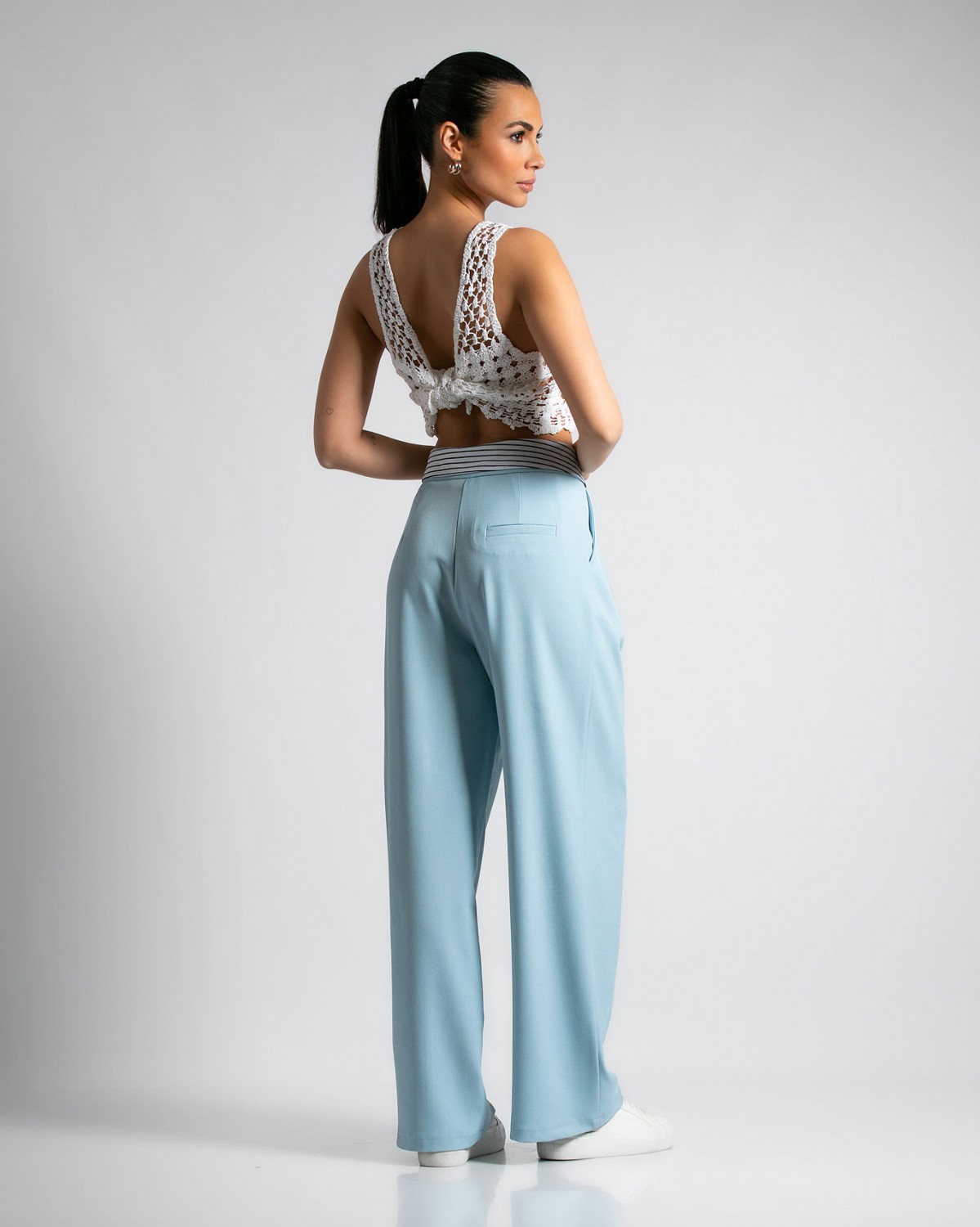 Παντελόνι ψηλόμεσο με πιέτες και διπλό ύφασμα στην μέση Γαλάζιο