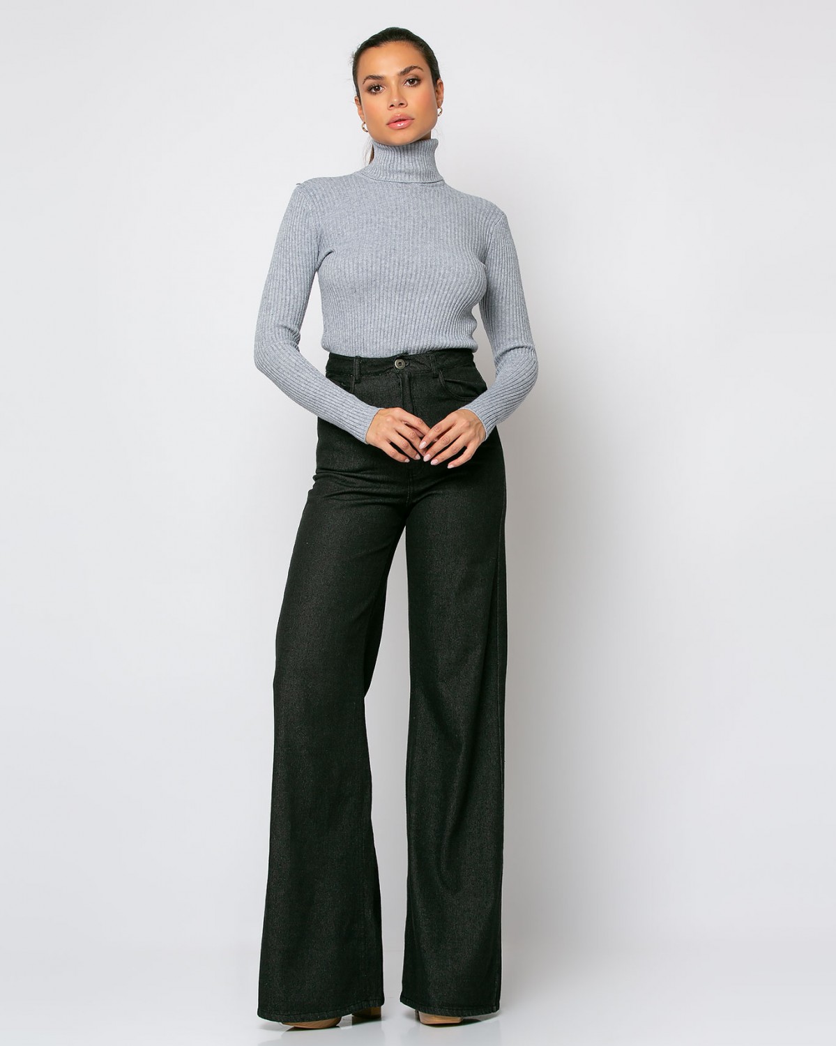 Jean wide leg Μαύρο