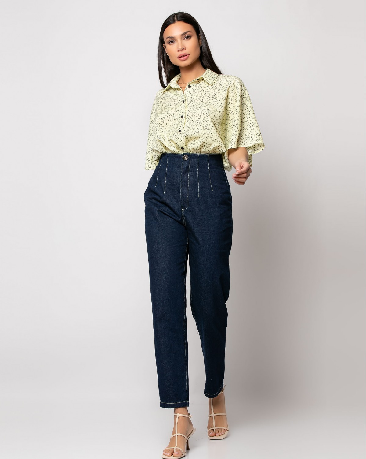 Jean mom με πένσες Μπλε σκούρο 